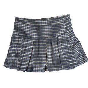 American Eagle Pleated Brown Blue Plaid Mini Skirt Size Medium Y2k Preppy